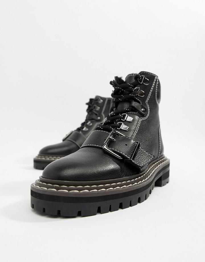 Asos Design Archie Premium Leather Chunky Hiker Ankle Boots - Black