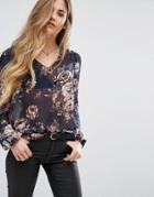 Vero Moda Juliet Floral Sheer Blouse In Blue - Blue