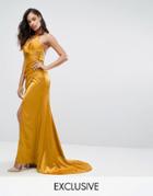 Bariano Drape Satin Gown With Strappy Back - Gold