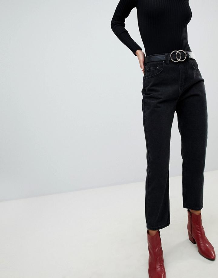 Lost Ink High Waist Jeans In Straight Leg Fit - Black