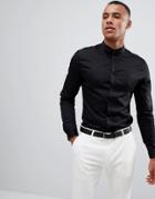 Asos Skinny Sateen Shirt With Wing Collar - Black