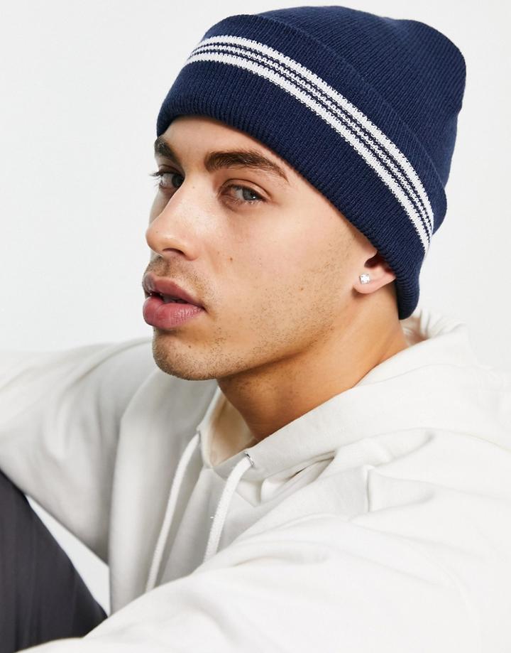 Svnx Stripe Beanie Hat In Navy