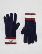 Fred Perry Tipped Gloves In Lambswool - Navy