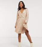 Collective The Label Petite Sequin Wrap Mini Dress In Rose Gold Ombre Sequin