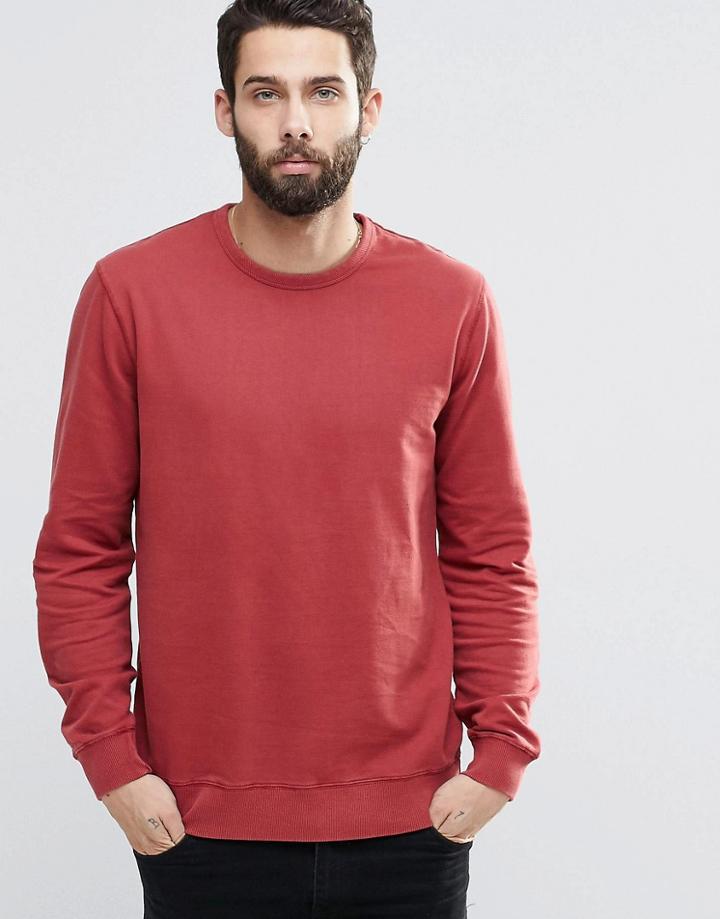 Only & Sons Crew Neck Sweatshirt With Ribbed Neck - Red