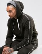 Asos Loungewear Towelling Hoodie With Piping In Washed Black - Black