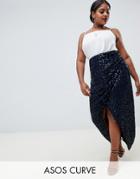 Asos Design Curve Maxi Embellished Wrap Skirt - Navy