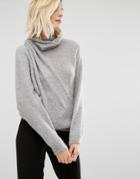 Sisley Sweater In Turtleneck With Drape Detail - Gray