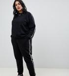 Asos Design Curve Tracksuit Cute Sweat / Basic Jogger With Tie With Contrast Binding-black