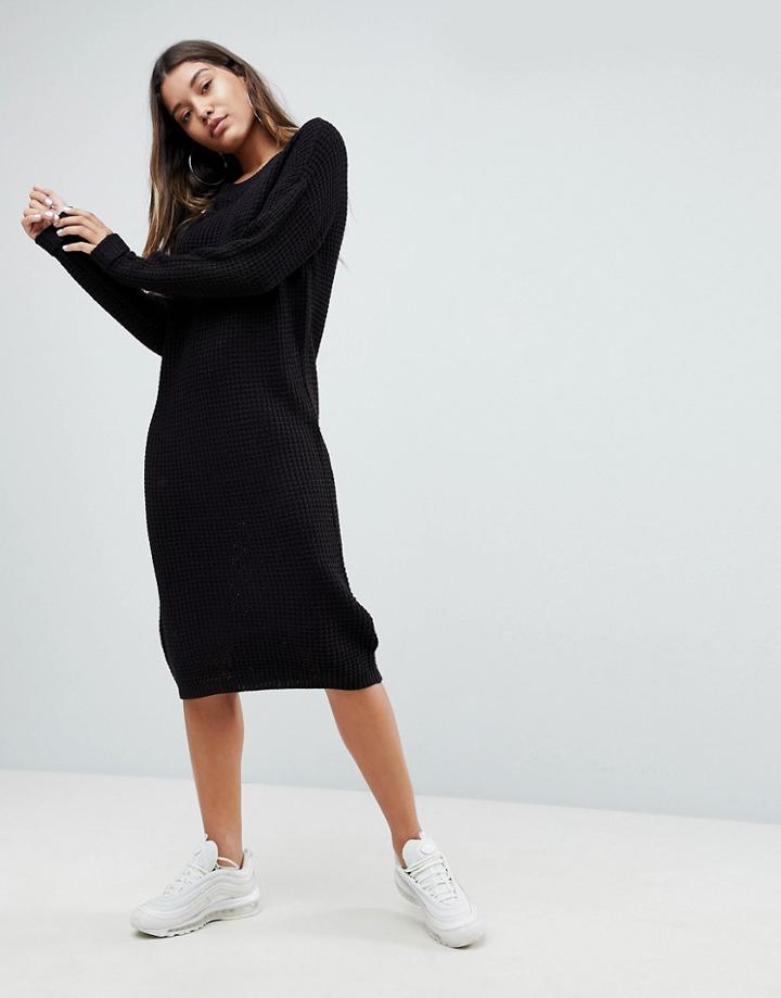 Noisy May Longline Knitted Sweater Dress - Black