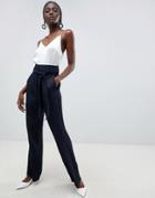 Asos White Wide Leg Pants With High Waist - Navy
