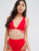 Asos Lattice Strap Plunge Crop Bikini Top - Red