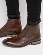 Asos Chelsea Boots In Brown Leather With Natural Sole And Zip Detail - Brown