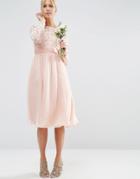 Asos Wedding Midi Dress With Lace And Bow Detail - Pink