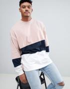 Asos Design Oversized Long Sleeve T-shirt With Body And Sleeve Color Block In Pink - Pink