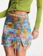 Topshop Dreamy Floral Satin Split Mini Skirt In Multi