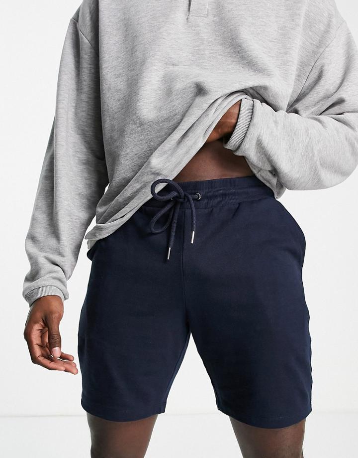 Asos Design Jersey Slim Shorts In Navy