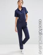 Asos Tall Woven Jumpsuit In Casual Look - Navy