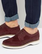 Asos Brogue Shoes In Burgundy Suede With White Heavy Sole - Red