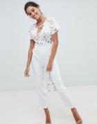 Love Triangle Lace Jumpsuit - White