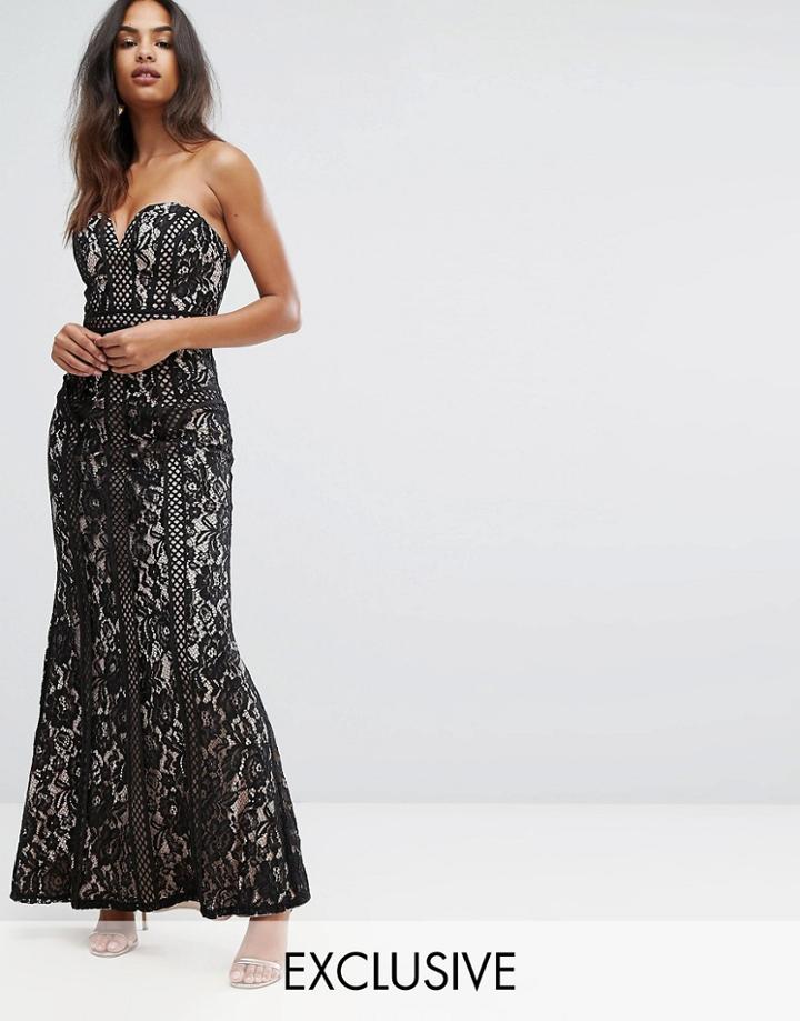 Bariano Sweetheart Maxi Dress In Paneled Lace - Black