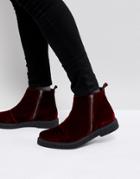 Asos Chelsea Boots In Burgandy Velvet With Creeper Sole - Red
