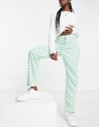 Naanaa High Waisted Checkerboard Jeans In Green And White-multi