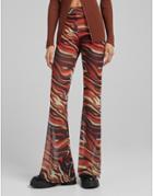 Bershka Mesh Retro Print Flare Pants In Red