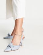 Asos Design Soraya Knotted Slingback Mid Heel Shoes In Blue