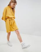 Nobody's Child High Neck Mini Dress With Ruffle Hem Detail - Yellow