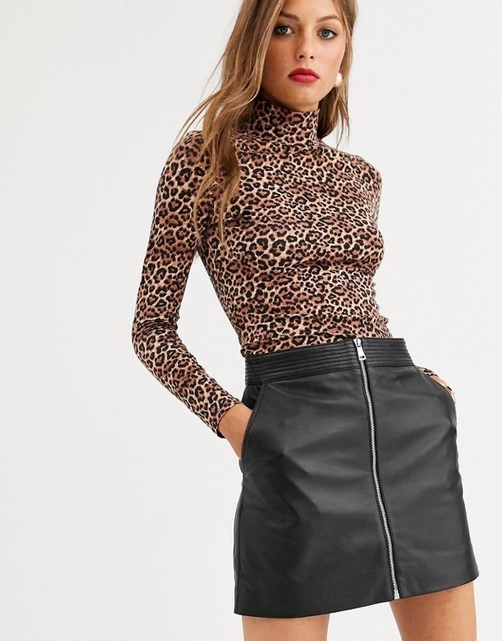 Lab Leather Zip Through Mini Skirt-black