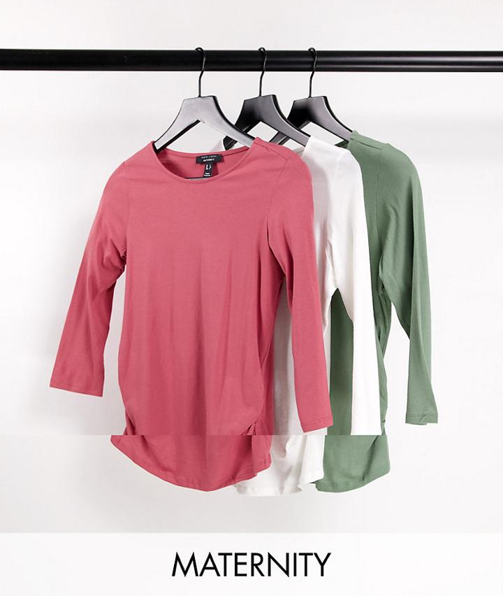 New Look Maternity 3 Pack 3/4 Sleeve Tee In Black/pink/white-neutral