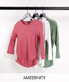 New Look Maternity 3 Pack 3/4 Sleeve Tee In Black/pink/white-neutral