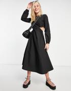 Daisy Street Midi Dress With Cut-out Sides-black