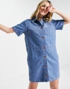 Wrangler Short Sleeve Denim Shirt Dress In Blue-blues