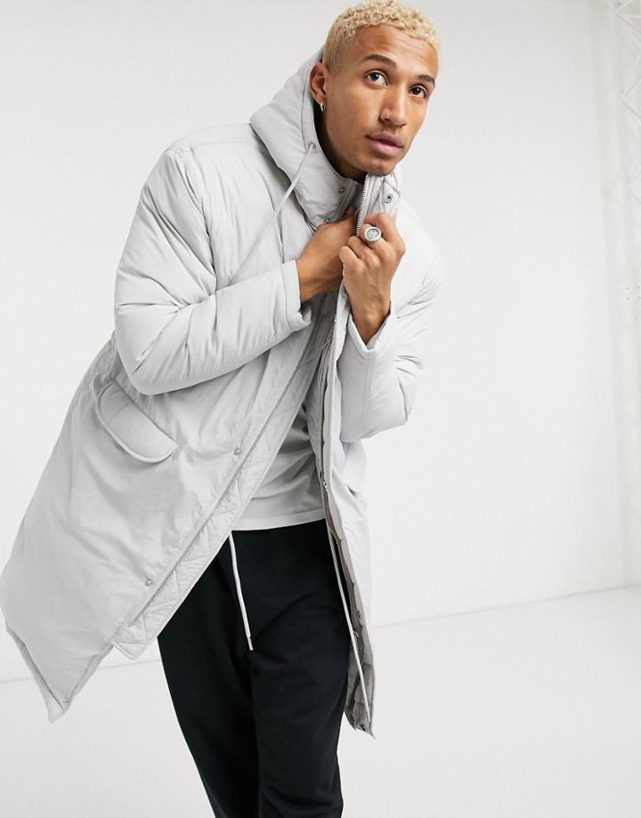 Asos Design Puffer Parka Jacket In Gray-grey