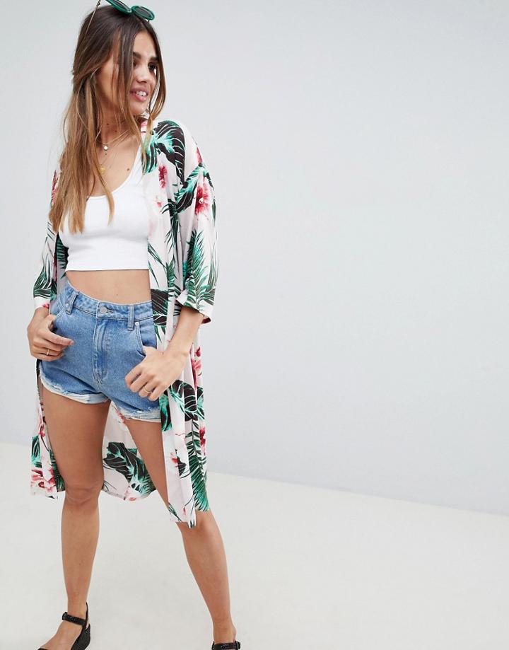 Asos Design Kimono In Blush Tropical - Multi