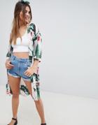 Asos Design Kimono In Blush Tropical - Multi