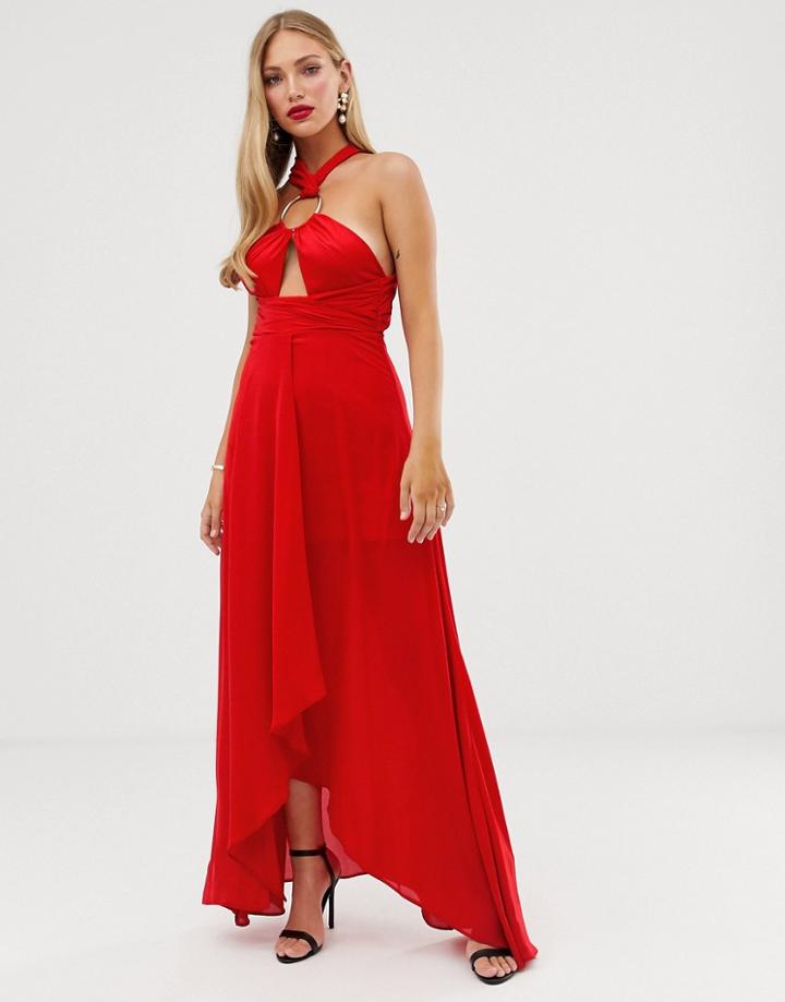 Asos Design Maxi Dress With Circle Trim Detail - Red