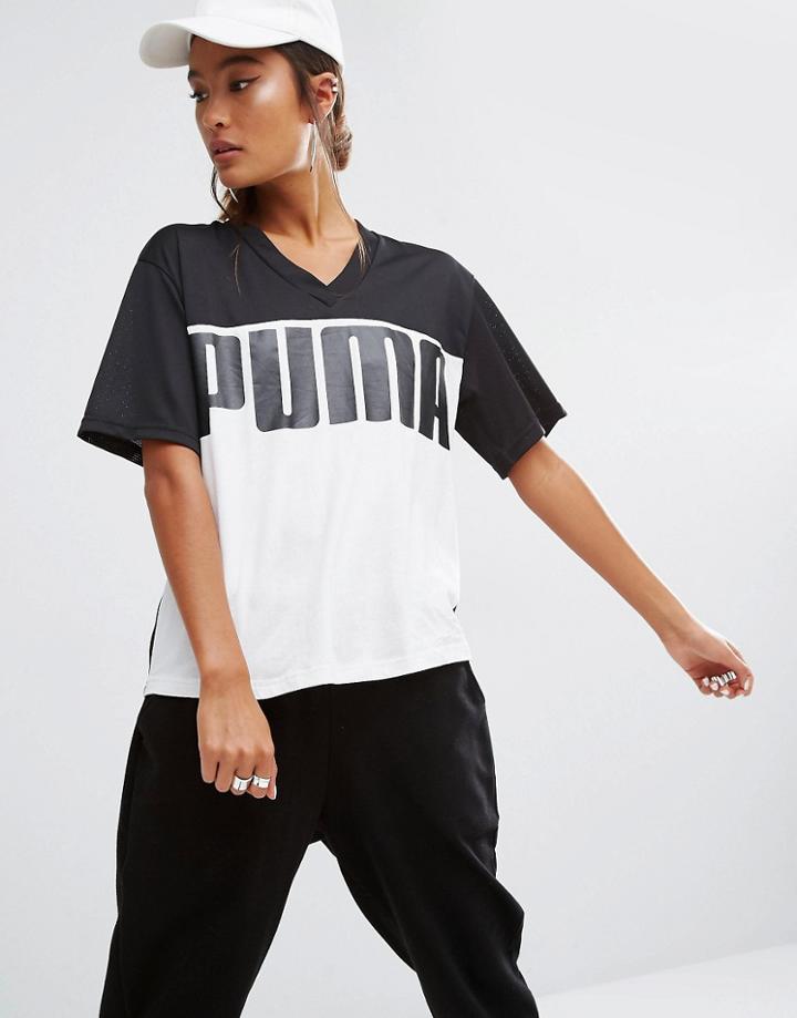 Puma Rebel Logo V Neck T-shirt - Black