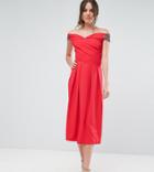 Little Mistress Tall Embellished Off Shoulder Wrap Midi Dress-red