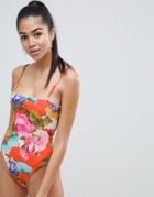 Prettylittlething Square Neck Floral Swimsuit - Multi