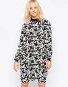 Minimum Printed Long Sleeve Shift Dress - 999 Black
