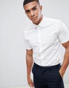 Asos Design Stretch Slim Formal Work Shirt With Short Sleeves In White - White