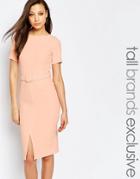 Alter Tall Belted Pencil Dress With Split Front Detail - Blush