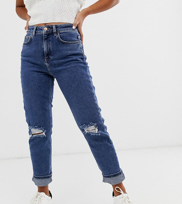 New Look Petite Slim Mom Jeans In Blue