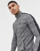 Gym King Muscle Track Top In Check With Side Stripes - Black