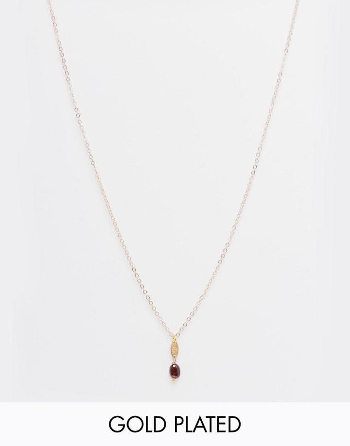 Mirabelle Louise Necklace With Garnet On Short 45cm Gold Plated Chain - Gold
