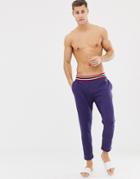 Asos Design Tapered Lounge Joggers In Navy With Stripe Waistband - Navy