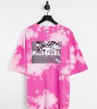 Collusion Unisex T-shirt With Print In Pink Bleach Wash